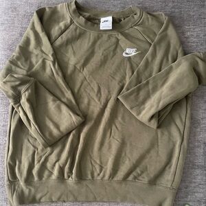Nike Green Crew Neck Sweater with Ribbed Cuffs